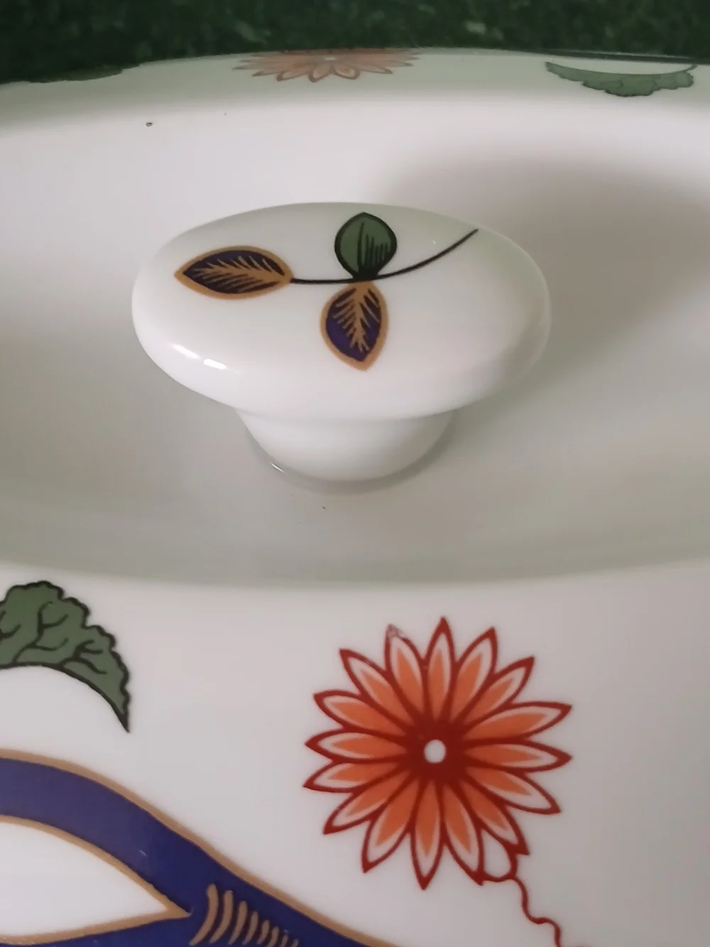Royal Worcester White Covered Casserole with Orange Floral & Purple Vine Motif